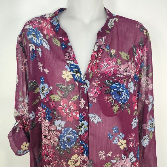 Kut from the kloth Shirt Women's Small Petite Jasmine Chiffon Button-Up Floral - Picture 3 of 11